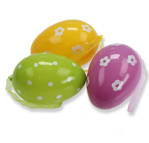 Floristik24 Plastikiniai dekoratyviniai velykiniai kiaušiniai pakabinti 9cm 12vnt