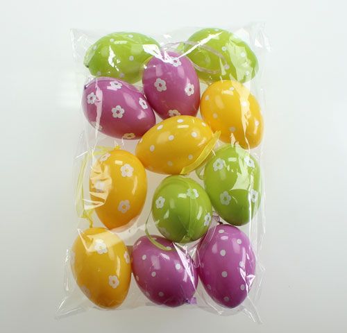 Floristik24 Plastikiniai dekoratyviniai velykiniai kiaušiniai pakabinti 9cm 12vnt