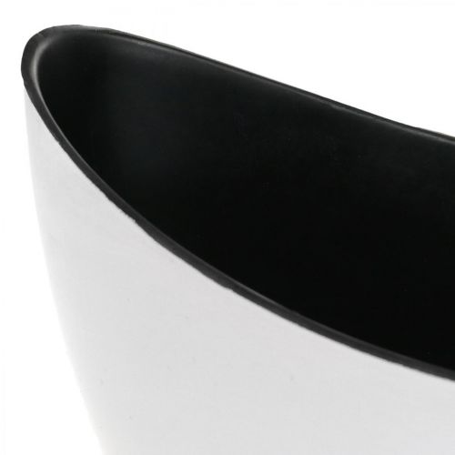 Floristik24 Dekoratyvinis dubuo, ovalus, baltas, juodas, plastikinis sodinimo laivelis, 24cm