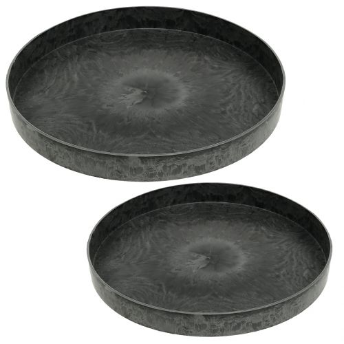 daiktų Plastikinės lėkštės dekoratyvinė lėkštė pilkai balta Ø22cm/27cm rinkinyje 2 vnt