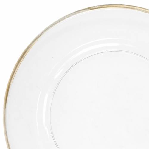 Floristik24 Dekoratyvinė lėkštė su aukso apvadu skaidraus plastiko Ø33cm