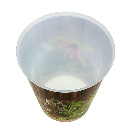 Floristik24 Plastikinis vazonas su žolelių motyvu Ø12cm H13,5cm, 1vnt