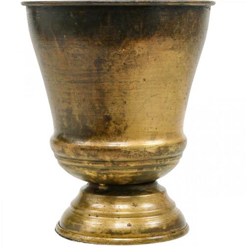 Floristik24 Senovinis vazonas metalinis puodelis vaza žalvaris Ø14cm H17cm