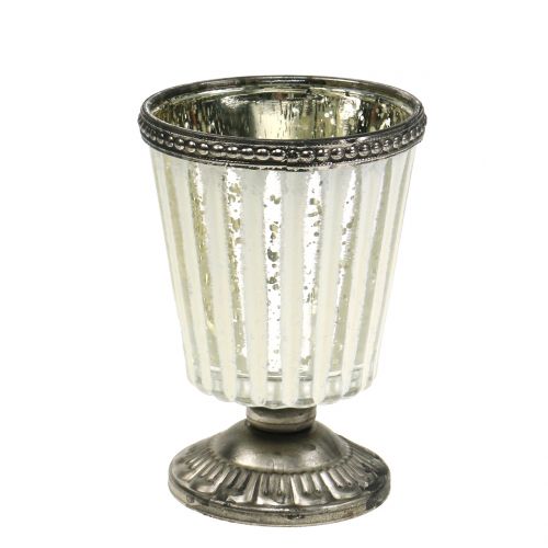 Floristik24 Arbatos šviesos stiklinis puodelis valstietiškas sidabras H11cm