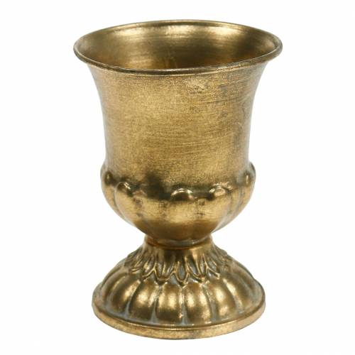 Puodelis antikvarinės išvaizdos auksinės spalvos metalas Ø9cm H12,5cm
