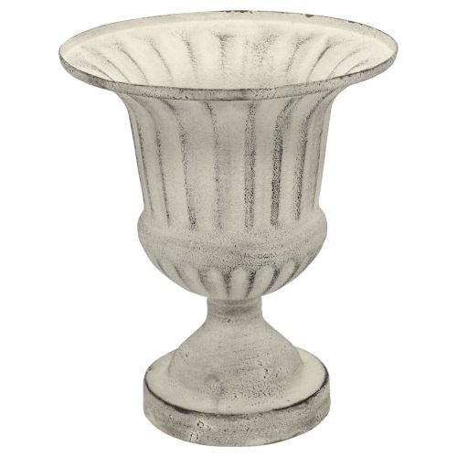 Floristik24 Puodelis Vaza Metal Deco Shabby Chic Balta Pilka H24cm Ø20cm