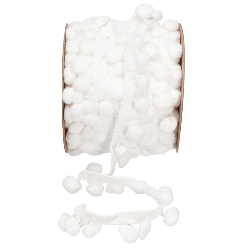 Pom Pom juostelė Balta dekoratyvinė juostelė su pomponais 20mm 15m