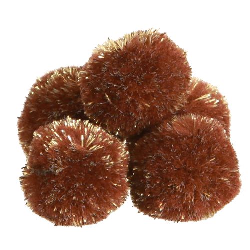 Floristik24 Pomponai su blizgučiais rudais 2,5cm pomponai 2 maišeliai – 24vnt