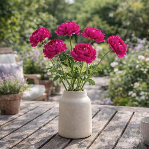 daiktų Dirbtinis ranunkulis kaip viena gėlė nesenstančiam ir universaliam interjero dizainui, 51 cm, 3 vnt.