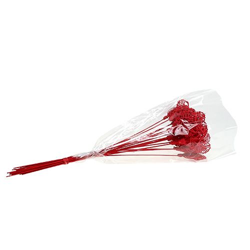 Floristik24 Rotango širdelė ant pagaliuko raudona 7cm L45cm 18 vnt