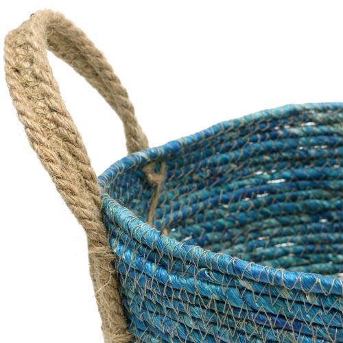 Floristik24 Krepšelis iš rotango natural/mėlyna Ø40/32/26cm 3vnt