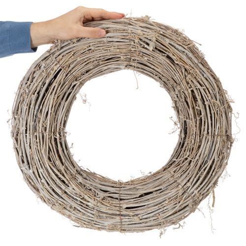 Dekoratyvinis vainikas, rotango šakos, baltai dažytas, kūrybiniam dizainui, 50 cm | Floristik24.lt