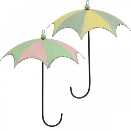 Floristik24 Metaliniai skėčiai, spyruokliniai, pakabinami skėčiai, rudens dekoracija rožinė/žalia, mėlyna/geltona H29,5cm Ø24,5cm rinkinys po 2 vnt.