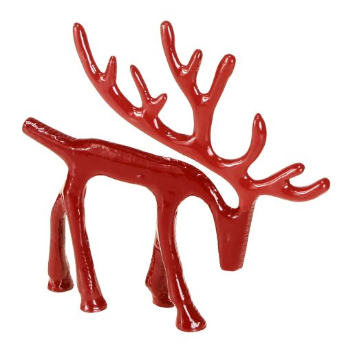 Kalėdinė elnio figūrėlė, metalinė stalo dekoracija, raudona, 15 cm