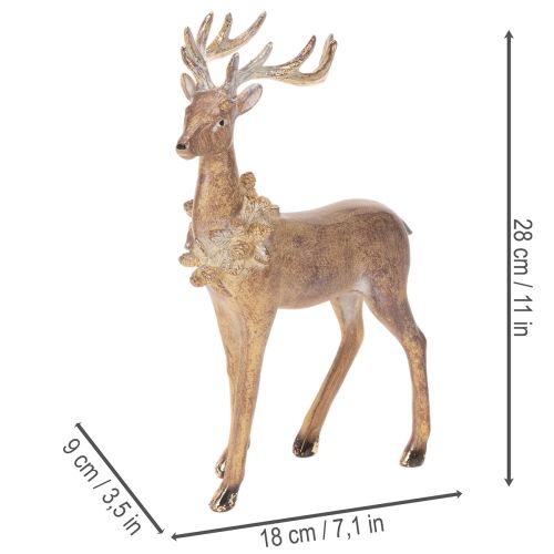 Dekoratyvinė elnio su ragais figūrėlė, pastatoma, kalėdinė puošmena, 28 cm | Floristik24.lt