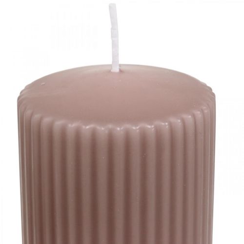 Stulpinės žvakės senovinė rožinė žvakė su grioveliais 70/90mm 4vnt
