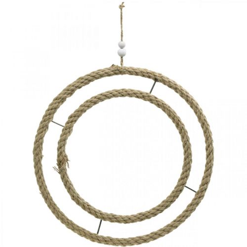 daiktų Dvigubas dekoratyvinis žiedas, žiedas dekoravimui, žiedas iš džiuto, boho stiliaus natūralios spalvos, sidabras Ø41cm