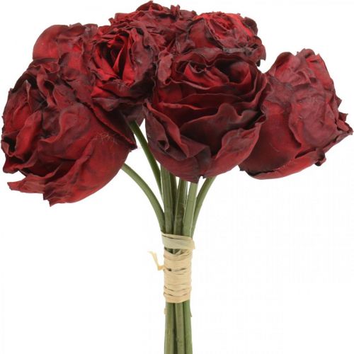 Floristik24 Dirbtinės rožės raudonos, šilkiniai žiedai, rožių kekė L23cm 8vnt