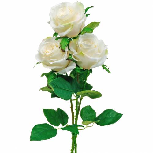Floristik24 Balta rožė ant stiebo Šilkinės gėlės Dirbtinė rožė 3 vnt