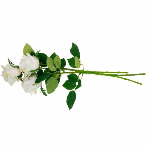 Floristik24 Balta rožė ant stiebo Šilkinės gėlės Dirbtinė rožė 3 vnt
