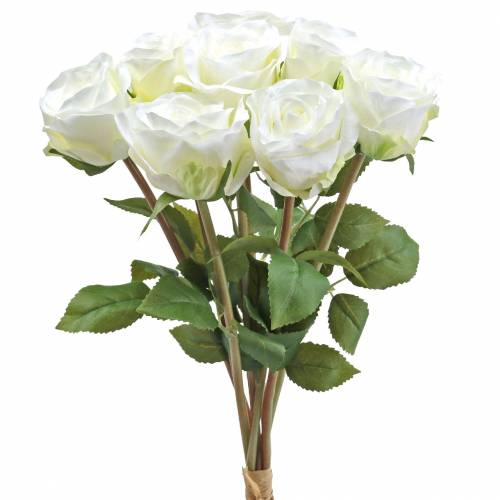 Floristik24 Dekoratyvinės rožių šilko gėlės kremo kekėje 36cm 8vnt