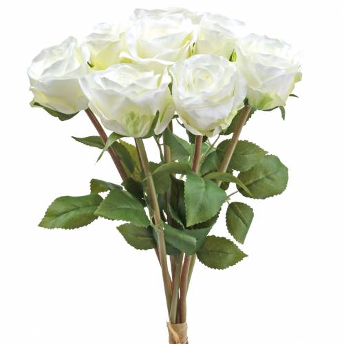 Dekoratyvinės rožių šilko gėlės kremo kekėje 36cm 8 vnt