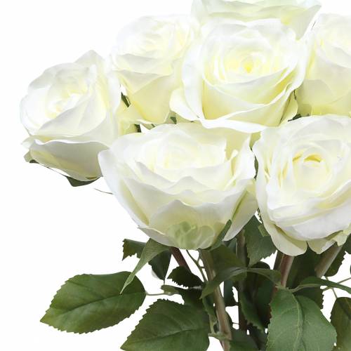 daiktų Dekoratyvinės rožių šilko gėlės kremo kekėje 36cm 8 vnt