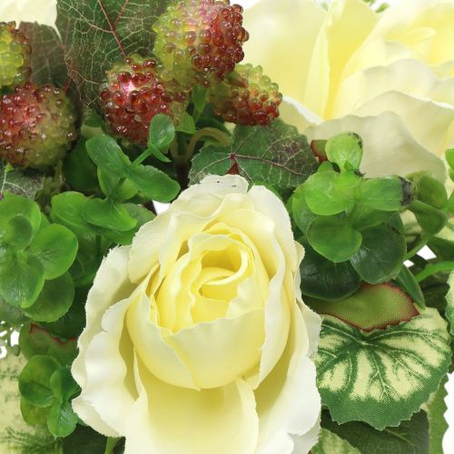 Rožių/hortenzijų puokštė balta su uogomis 31cm
