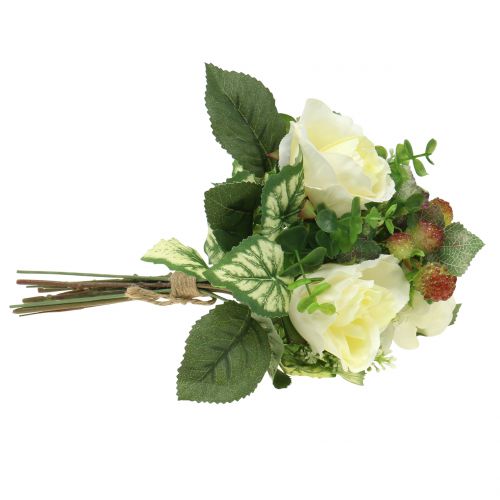 Floristik24 Rožių/hortenzijų puokštė balta su uogomis 31cm