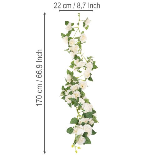 Dirbtinių rožių girlianda su baltomis gėlėmis dekoracijai, 170 cm | Floristik24.lt