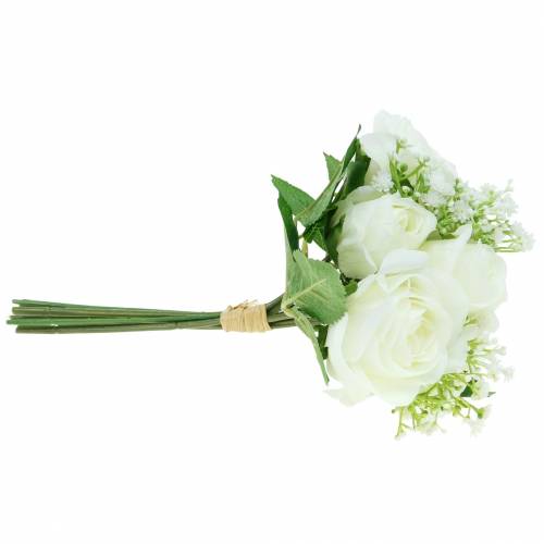 Floristik24 Rožių puokštė su gipsofilais balta 26cm
