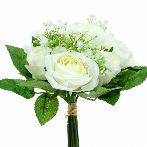 Floristik24 Rožių puokštė su gipsofilais balta 26cm