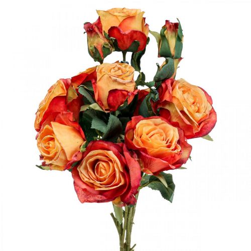 Floristik24 Rožių puokštė dirbtinės rožės šilkinės gėlės oranžinės 53cm kekė