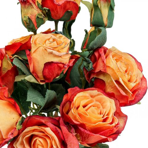 Floristik24 Rožių puokštė dirbtinės rožės šilkinės gėlės oranžinės 53cm kekė