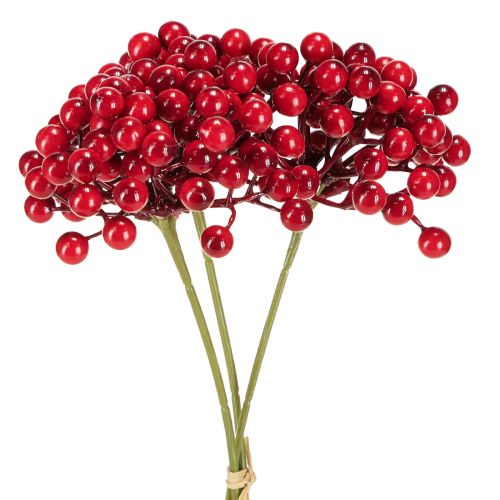 Kalėdinė raudonų uogų dekoracija, 27 cm ilgio kekė, sudaryta iš 3 dalių.