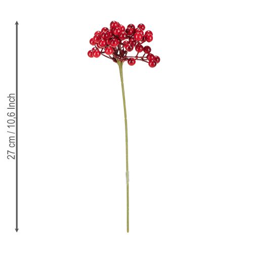 daiktų Kalėdinė raudonų uogų dekoracija, 27 cm ilgio kekė, sudaryta iš 3 dalių.