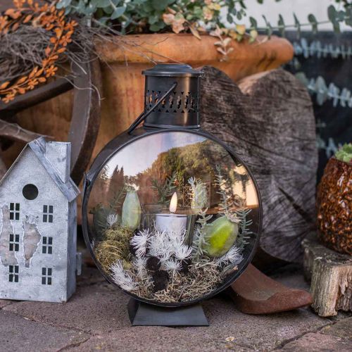 Floristik24 Apvalus dekoratyvinis žibintas, kaimiškas žvakių dekoras, metalinis vėjo žibintas Ø20cm H30cm