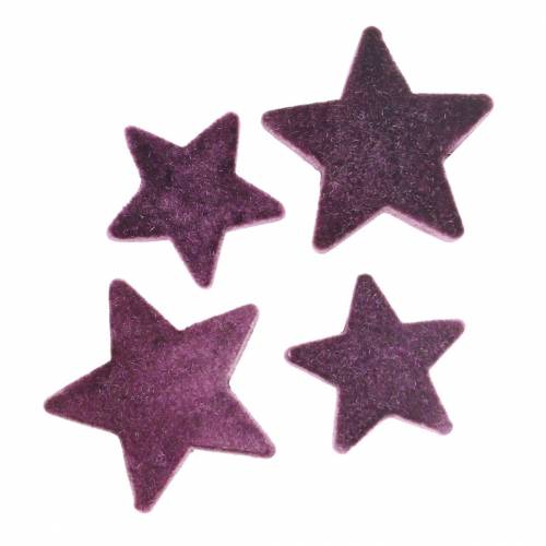 daiktų Išsklaidytos dekoracijos žvaigždės flokuotos aksominės žvaigždės violetinės uogos 4/5cm 40 vnt.
