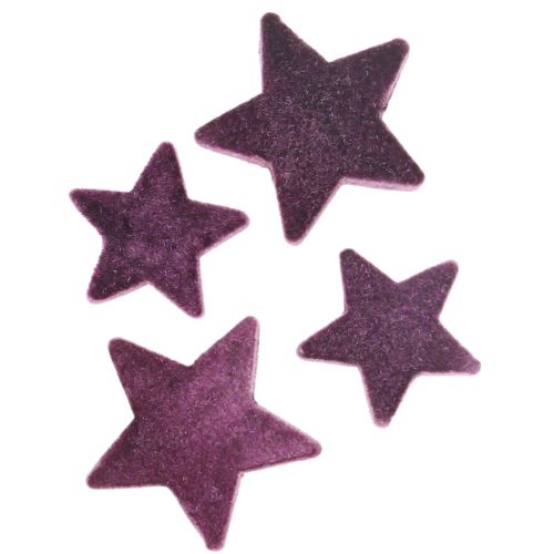 daiktų Išsklaidytos dekoracijos žvaigždės flokuotos aksominės žvaigždės violetinės uogos 4/5cm 40vnt