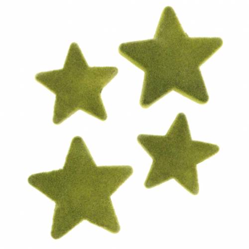 Išsklaidytos dekoracijos žvaigždės flokuotos samanų žalios 4cm/5cm 40 vnt