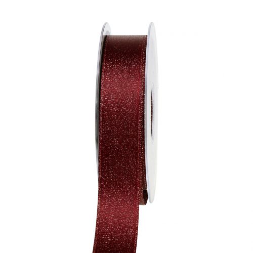 Satino juostelė su žėručiu tamsiai raudona 25mm 20m