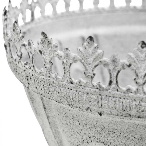 Floristik24 Dekoratyvinis trofėjinis metalinis dekoratyvinis dubuo baltas su vainiko kraštu H15cm