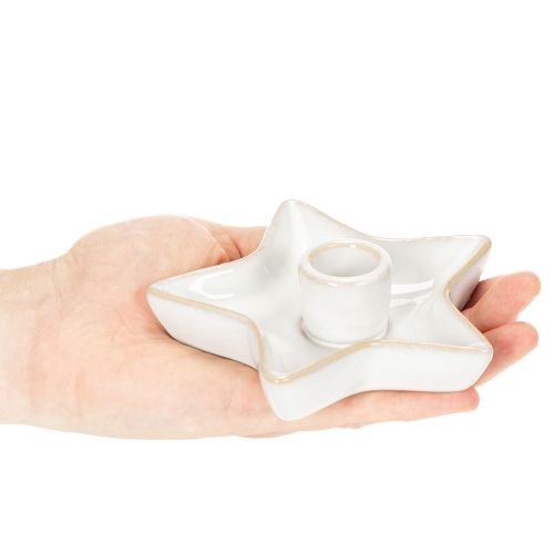 Keraminė žvaigždės formos žvakidė, balta, kūginėms žvakėms, 12 cm, 2 vnt. | Floristik24.lt