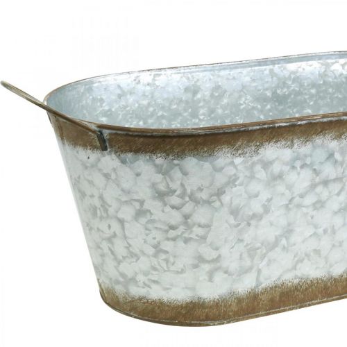 Floristik24 Metalinis konteineris sodinimui, augalų kubilas su rankenomis, sidabrinis gėlių dubuo, patina L45cm A17,5cm