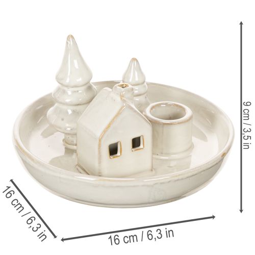 Dekoratyvinė keraminė žvakidė su nameliu ir medžiais, 16 cm | Floristik24.lt