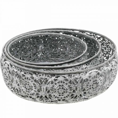 daiktų Dekoratyvinis dubuo metalinis pilkai baltas raštas Ø16/19.5/23.5cm rinkinys iš 3 vnt.