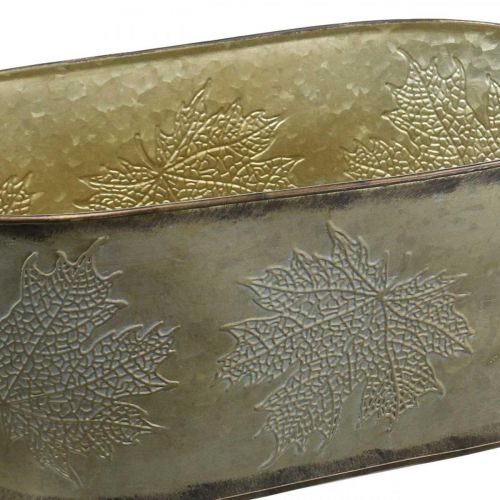 daiktų Rudeninis vazonas, augalų dubuo su lapeliais, metalo apdaila auksinė L38cm H15cm