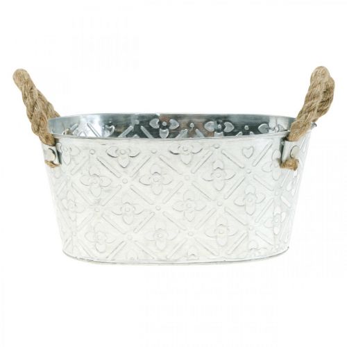 Floristik24 Dekoratyvinis dubuo ovalus sidabrinis su rankenomis metalinis augalinis dubuo 22,5×13,5cm