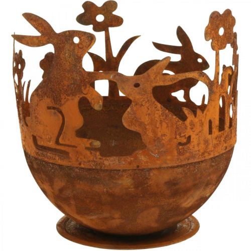 Floristik24 Metalinis dubuo su triušiais, Velykų dekoracijos, vazonas patinai sodinti Ø18cm H19,5cm