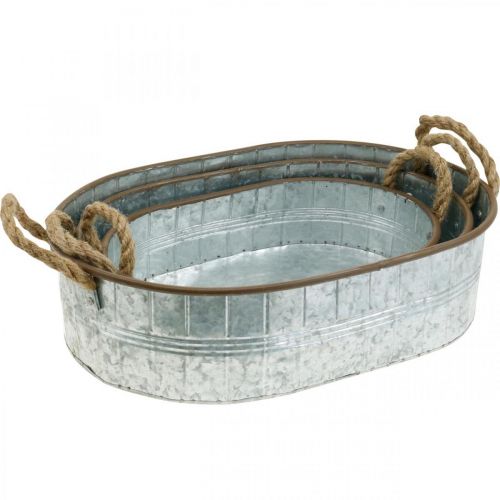 daiktų Vazonas augalams su rankenomis, žolelių dubuo, išdėstymo pagrindas sidabrinis, ruda L39/35,5/32 cm H10/8,5/7 cm rinkinys iš 3